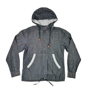 Vintage Y2K Men’s Hooded Pullover Chambray Anorak Denim Jacket Small HFE UFR